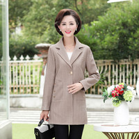 BANDALY 2019秋季女装新款风衣女妈妈外套洋气千鸟格中年长款外套 JXALXK095 外套卡其色 3XL125斤-140斤