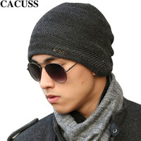 CACUSS帽子男 针织帽毛线帽加绒加厚灰色Z0080