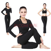潮流假期 瑜伽服女套装莫代尔专业运动健身舞蹈服长袖三件套 UJ20165-纯黑色-长袖三件套-S