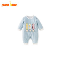 博睿恩 pureborn 男女宝宝连体衣婴儿秋冬装衣服新生儿夹棉保暖爬服哈衣立体小猫咪浅薄荷90cm 1-2岁