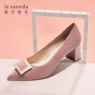 莱尔斯丹 le saunda 商场同款时尚优雅通勤尖头搭扣套脚高跟女单鞋LS 9T58601 粉红色 38