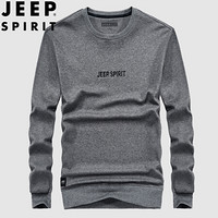 吉普 JEEP 2019秋季新款圆领卫衣男中青年男士长袖T恤休息纯色棉质简约上衣 FSMS1143 灰色 L