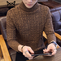 猫人（MiiOW）毛衣 男士简约纯色高领长袖针织打底衫211-M915咖啡色M