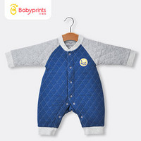贝瑞加Babyprints 婴儿衣服新生儿宝宝连体衣秋冬装夹棉保暖加厚纯棉面料婴幼儿爬服 蓝 66(3-6个月)