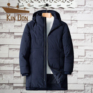 金盾（KIN DON）棉服 男2019冬季新款中长款男士连帽加厚保暖棉袄加肥大码棉衣外套 QT5023A-M892 藏青色 XL