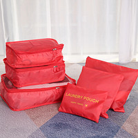 绿之源 旅游收纳袋六件套防水行李内衣鞋子打包袋出差旅行韩版整理袋收纳包套装西瓜红
