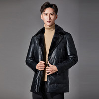 步森 BUSEN 绵羊皮衣 水貂毛翻领 大衣款 16432806 黑色 185