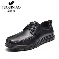 富贵鸟（FUGUINIAO）男士商务休闲头层牛皮鞋软面轻便舒适系带S909122 黑色 38