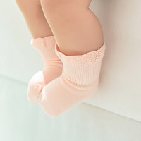 馨颂婴儿袜子三双装宝宝手工花边精梳棉袜女童袜子套装 粉色+白色+卡其 12-14(XS)（0-6个月)