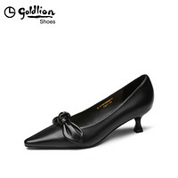 金利来（goldlion）女士尖头细高跟蝴蝶结浅口工作单鞋61991006501P-黑色-37码
