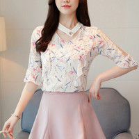 米兰茵（MILANYIN）短袖女装2019秋季新款潮韩版雪纺衫上衣服女衬衫百搭小衫 MLYH669 白色 M