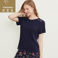 纤丝鸟TINSINO女士圆领春夏印花半袖衫奥地利兰精粘纤亲肤透气T恤单条装 午夜蓝 M(160/90)