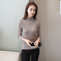 朗悦女装 针织衫女2019秋冬新款修身打底衫半高领毛衣学生套头上衣 LWYC188248驼色均码