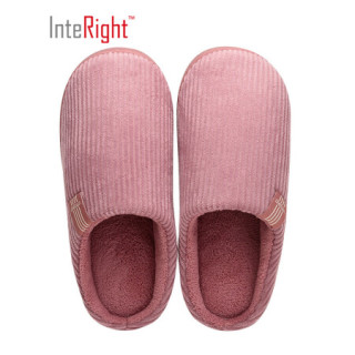 INTERIGHT 经典家居棉拖鞋 轻简舒适防滑长绒保暖棉鞋 女款 酒红 40-41 IN9031