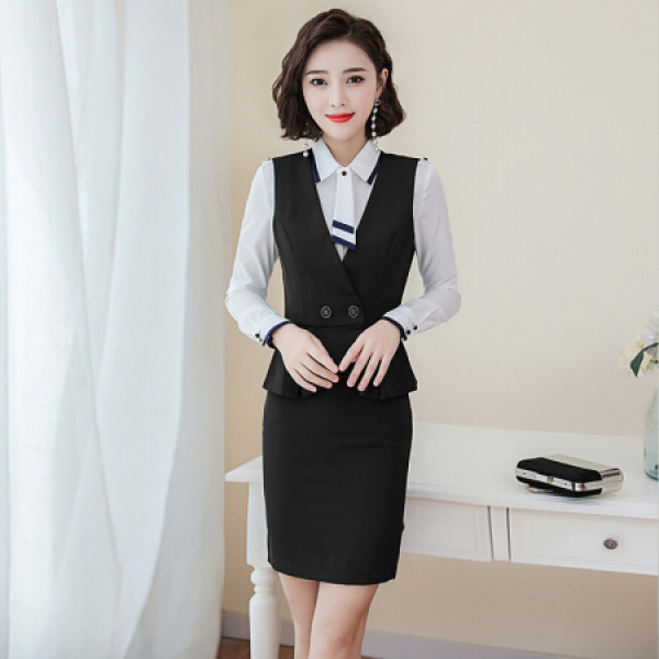 商品阔意衣都 修身小西装女秋冬 职业装女装套装长袖ol白领马甲大码