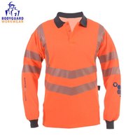 博迪嘉 BGAFR06 防电弧长袖POLO衫 阻燃抗静电耐酸碱警示工作服 荧光橘红色 XL 1件 可定制