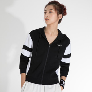 商品鸿星尔克女子卫衣外套新品撞色简约时尚带帽运动服上衣女