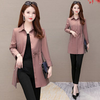 BANDALY 2019秋季新品女装风衣女韩版系带显瘦短款渐变薄款外套 KKYDY19110 皮粉 4XL