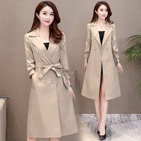 沫欣 风衣女2019秋冬新品气质通勤中长款宽松显瘦阔太太纯色方领系带收腰风衣大外套 KKHYXB8108 卡其色 L