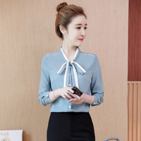 瑜珏（YuJue）雪纺衬衫女长袖 2019秋装新品 职业装工作服OL气质上衣修身打底小衫 NSYY8215 蓝色 XL