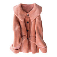 BANDALY 2019秋冬季新品女装毛呢大衣女皮草颗粒羊剪绒大衣2019新款羊羔中长款 GZHB999651 橡皮粉 M