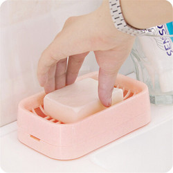 晟旎尚品 香皂盒架 肥皂盒沥水皂拖 台式双层皂架 粉色 *2件