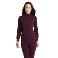 花花公子(PLAYBOY)7451保暖内衣女套装纯棉中高领纯色秋冬秋衣秋裤中老年女士保暖套装深紫XL