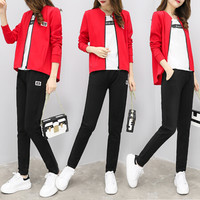AUDDE 2019秋季新款女装新品卫衣女修身显瘦休闲运动服套装女大码女装卫衣三件套潮 zx1BF28-424 红色 XXL