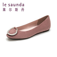 莱尔斯丹 le saunda 单鞋女 商场同款时尚优雅通勤方头搭扣套脚平底 LS 9T06902 深粉色绒面 37