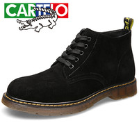 卡帝乐鳄鱼（CARTELO）男士潮流马丁靴反绒牛皮时尚高帮系带工装靴户外休闲靴子男1093 黑色 39