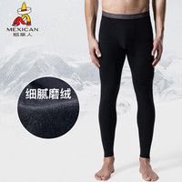 稻草人保暖裤男士秋冬加绒无痕棉毛裤线裤细绒紧身打底秋裤 81947 黑色-男 XL