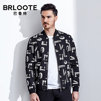 Brloote/巴鲁特LOVE主题印花夹克男青年2019春装新款棒球领时尚潮外套 黑色 190/108A