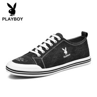 花花公子（PLAYBOY）时尚平底休闲帆布鞋子男低帮透气百搭 PL611033 黑色 42