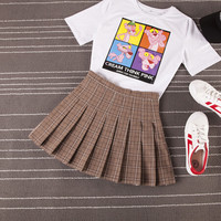 AUDDE 2019秋季新款女装新品半身裙女百褶裙格子短裙韩版a字高腰韩版学生裙子 AAAWHMM02 卡其 XXL