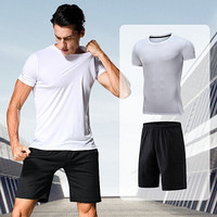 潮流假期 运动套装男新款训练速干健身服夏季篮球羽毛球薄款吸汗透气宽松跑步服 NZ9008-白色-短袖两件套-3XL