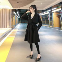 沫欣 风衣女2019秋季新品女装韩版宽松翻领腰带收腰显瘦中长款大衣外套 zx1328-2899 黑色 L
