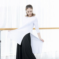 AUDDE 2019夏季新款女装新品T恤女现代舞练功服上衣舞蹈服服装宽松形体训练服开叉 AAAYYFS08 白色 L