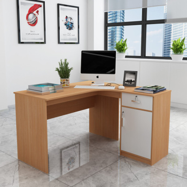 美宜德曼电脑桌转角办公桌员工桌职员办公桌组合卧室办公桌子右柜橡木