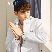 以纯线上品牌A21秋季2019新款男装 潮男休闲外套合体连帽长袖多口袋风衣男 R493114076 特白 175/88A/L