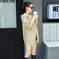 BANDALY 风衣女2019秋季女装新款长袖中长款拉链连帽修身显瘦个性简约百搭风衣 yzLXY77611 卡其 2XL