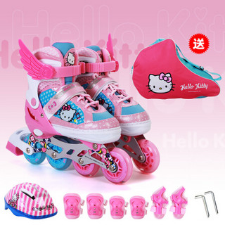 凯蒂猫(hellokitty)儿童溜冰鞋全闪光轮滑鞋套装 轮滑包可调旱冰鞋HCB71250-8-1粉色31-34 *6件