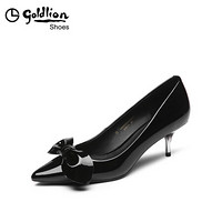 金利来（goldlion）女士浅口单优雅蝴蝶节装饰尖头细高跟鞋69683003001P-黑色-38码