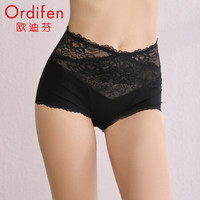 欧迪芬女士高腰平角裤2019新品小裤舒适蕾丝性感打底单品裤XK8431 黑色 L