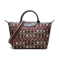 LONGCHAMP 珑骧 2019新品 女士酒红色印花图案尼龙帆布涂层中号短柄手提单肩包 1515 649 009