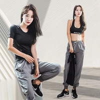 范迪慕 瑜伽服女健身运动套装夏季新款休闲跑步速干气质显瘦健身服女 FX01-黑T恤+背心+灰长裤三件套-M