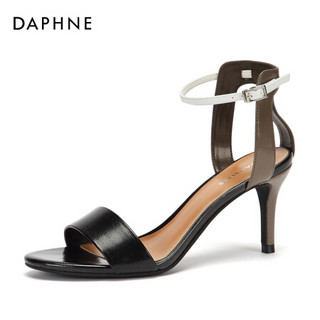 达芙妮（DAPHNE）一字扣高跟休闲时尚凉鞋女 黑色38