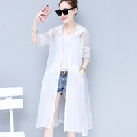 沫欣 2019夏季新品女装风衣女韩版连帽中长款宽松大码透气防晒服薄款外套 zx1AF11-777 白色 XL