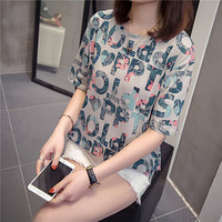 YuJue 瑜珏 时尚印花短袖T恤 夏季新款韩版胖妹妹加肥加大休闲运动上衣潮 ZLNF8913 灰色 4XL