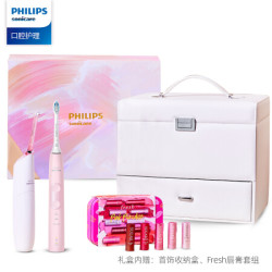 飞利浦(PHILIPS) 电动牙刷 净齿护龈小粉盒 限定款(内含小美刷HX6856 冲牙器HX8431 Fresh唇膏礼盒)