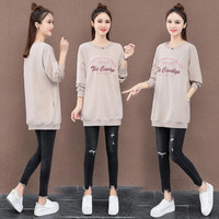 AUDDE 2019秋季新款女装新品中长款卫衣女长袖韩版宽松圆领t恤原宿风bf学生上衣 HZ552-5103 杏色 XL